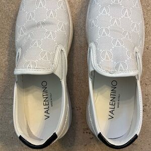 Valentino Perforated White Leather Slip-On Shoes